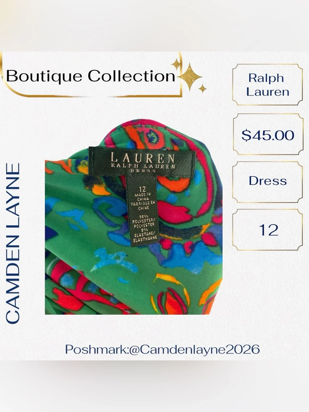 Ralph Lauren Teal Multicolor Abstract V-Neck Mini Dress - Picture 13 of 13